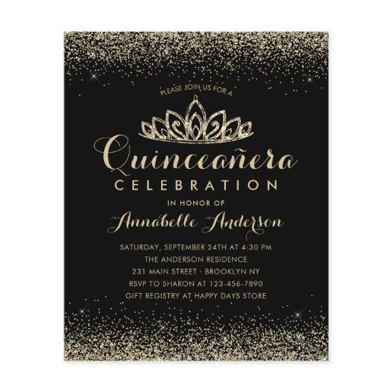 Budget Classic Black Gold Quinceañera Tiara Invite