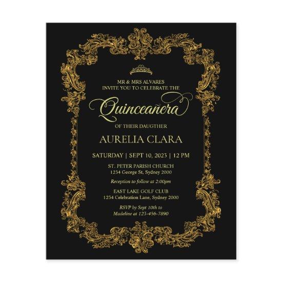 Budget Classic Elegant Black Gold Quinceanera