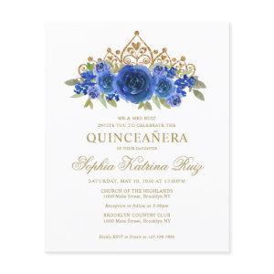 Budget Classic Floral Royal Blue Tiara Quinceañera Flyer