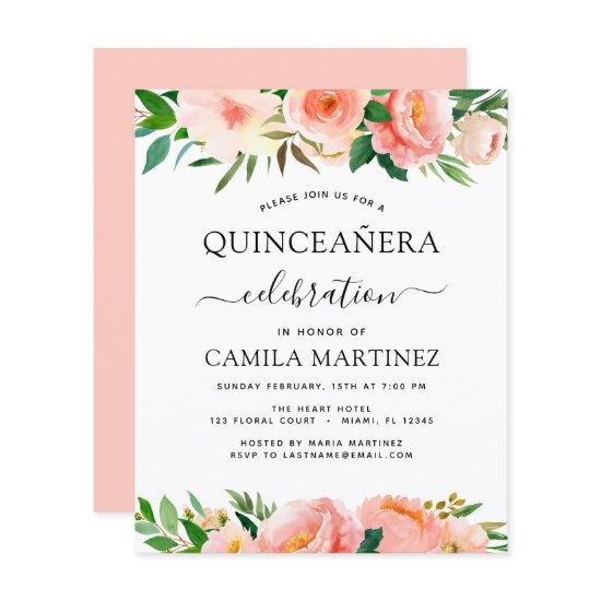 Budget Coral Peach Floral Quinceañera
