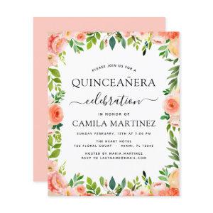 Budget Coral Peach Floral Quinceañera
