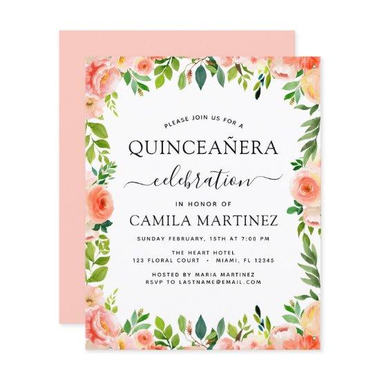 Budget Coral Peach Floral Quinceañera