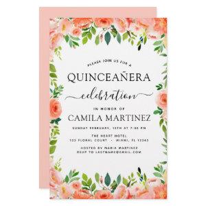 Budget Coral Peach Floral Quinceañera