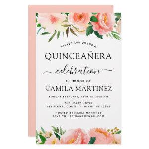 Budget Coral Peach Floral Quinceañera