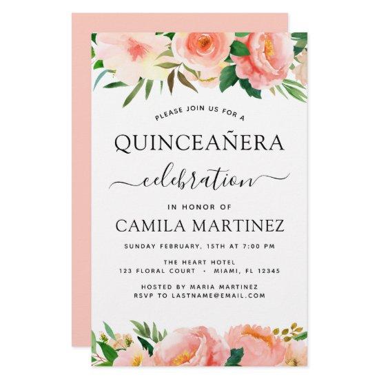 Budget Coral Peach Floral Quinceañera