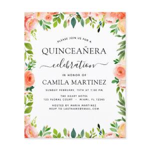 Budget Coral Peach Floral Quinceañera  Flyer