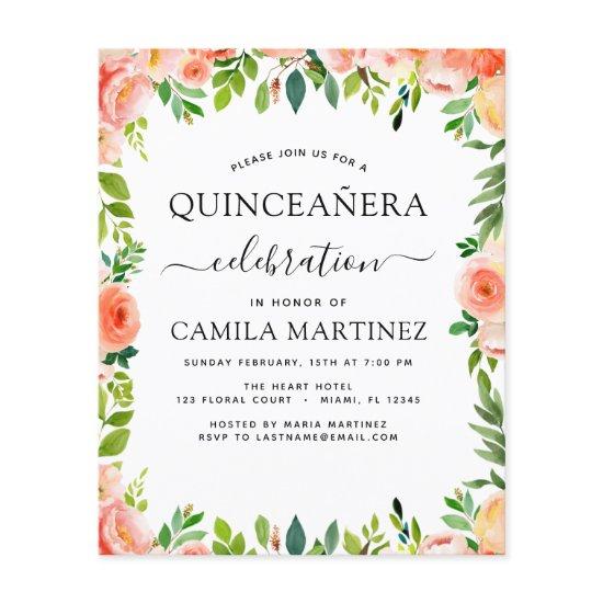 Budget Coral Peach Floral Quinceañera  Flyer