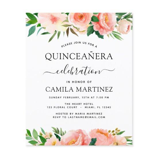Budget Coral Peach Floral Quinceañera  Flyer