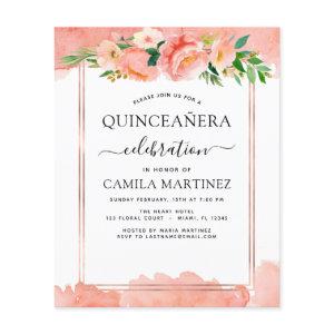 Budget Coral Peach Floral Quinceañera  Flyer