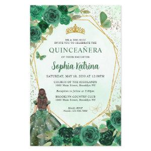 Budget Dark Green Floral Gold Princess Quinceañera