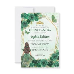 Budget Dark Green Gold Floral Princess Quinceañera Note Card