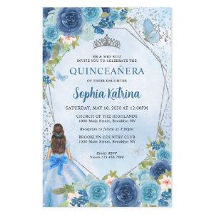 Budget Dusty Blue Floral Gray Princess Quinceañera