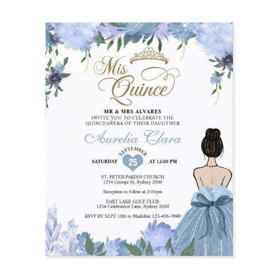 BUDGET Dusty Blue Floral Princess Quinceañera