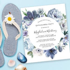 Budget Dusty Blue Floral Quinceanera