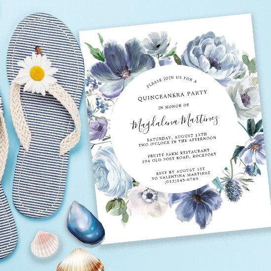 Budget Dusty Blue Floral Quinceanera