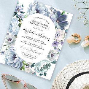 Budget Dusty Blue Floral Quinceanera