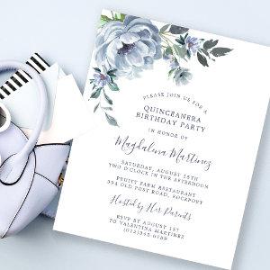 Budget Dusty Blue Floral Quinceanera