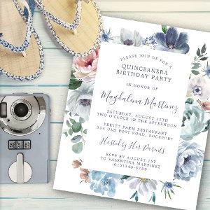 Budget Dusty Blue Floral Quinceanera