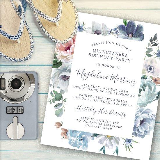 Budget Dusty Blue Floral Quinceanera
