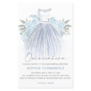Budget Dusty Blue Silver Dress Quinceañera Invite