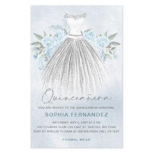 Budget Dusty Blue Silver Dress Quinceañera Invite