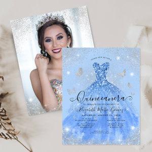 Budget Dusty Blue Silver Gown Photo Quinceanera