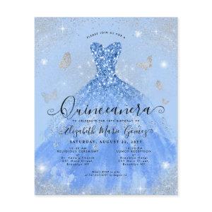 Budget Dusty Blue Silver Gown Quinceanera Invite