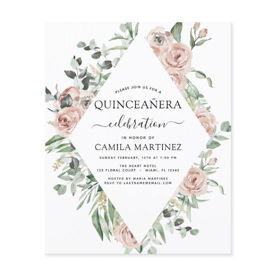 Budget Dusty Pink Quinceañera Floral  Flyer