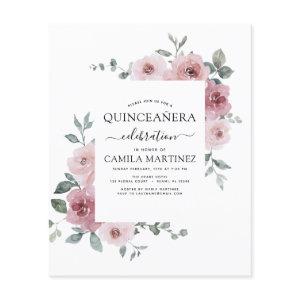 Budget Dusty Pink Quinceañera Floral  Flyer