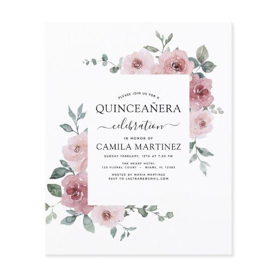 Budget Dusty Pink Quinceañera Floral  Flyer