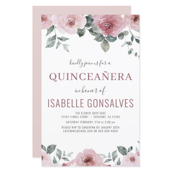Budget Dusty Rose Floral QUINCEAÑERA