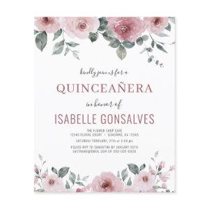 Budget Dusty Rose Floral QUINCEAÑERA   Flyer
