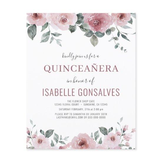 Budget Dusty Rose Floral QUINCEAÑERA   Flyer