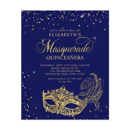 BUDGET Elegant Blue Gold Masquerade Quinceañera