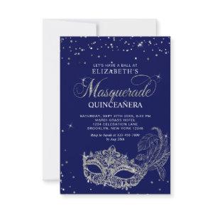 BUDGET Elegant Blue Silver Masquerade Quinceañera Note Card