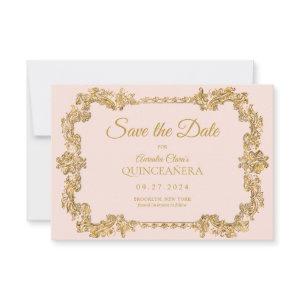 BUDGET Elegant Blush Pink Gold Frame Quinceanera Note Card