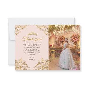 BUDGET Elegant Blush Pink Gold Photo Quinceañera Note Card