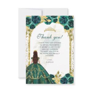 Budget Elegant Emerald Floral Photo Quinceañera Thank You Card