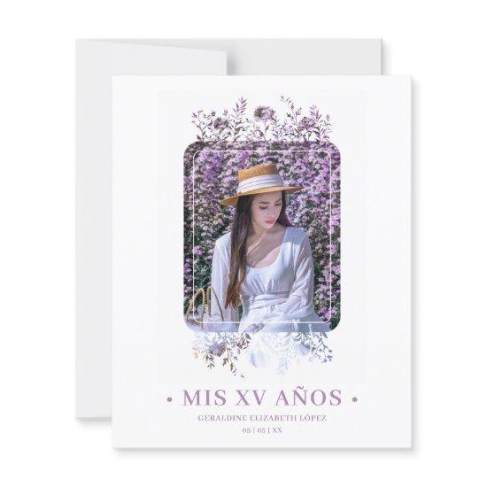 Budget Elegant Floral Frame Spanish Photo XV Años