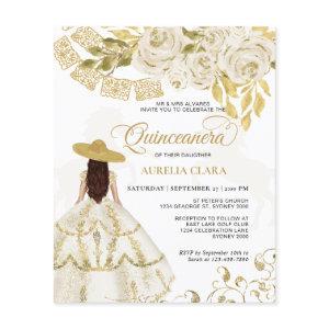 Budget Elegant Floral Ivory Gold Horse Quinceañera