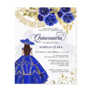 Budget Elegant Floral Royal Blue Horse Quinceañera