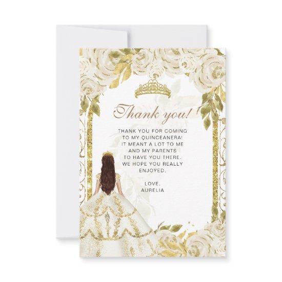 Budget Elegant Ivory Floral Photo Quinceañera Thank You Card