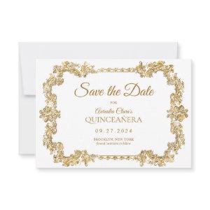 BUDGET Elegant Ivory White Gold Frame Quinceanera Note Card
