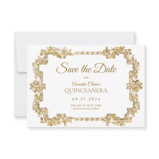 BUDGET Elegant Ivory White Gold Frame Quinceanera Note Card