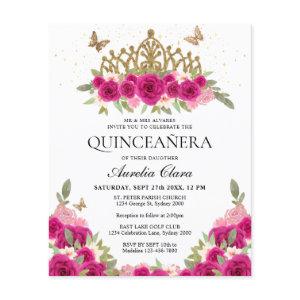 BUDGET Elegant Pink Floral Gold Tiara Quinceanera