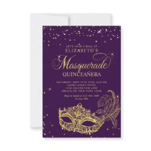 BUDGET Elegant Purple Gold Masquerade Quinceañera Note Card