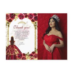 Budget Elegant Red Floral Photo Quinceañera Postcard