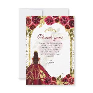 Budget Elegant Red Floral Photo Quinceañera Thank You Card