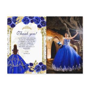 Budget Elegant Royal Blue Floral Photo Quinceañera Postcard