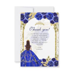 Budget Elegant Royal Blue Floral Photo Quinceañera Thank You Card
